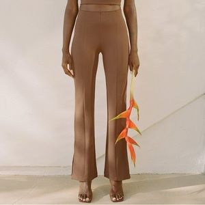 Abercrombie Ponte Split-hem flare pants in brown